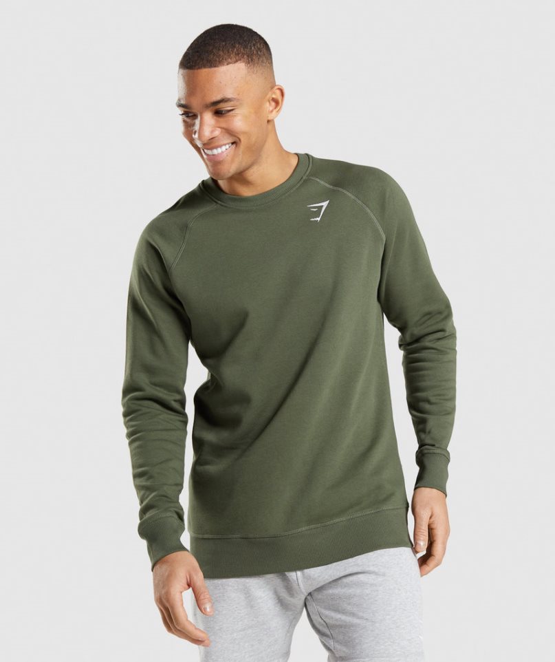 Men\'s Gymshark Crest Sweatshirts Olive | NZ 9LOCHW